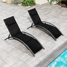 ABSCONDO Pool Lounge Chairs Set of 2,Patio Chaise Lounge Chairs with Adjustable Headrest,Backrest with 5 Adjustable Angles,Tanning Chair for Poolside,Beach and Outdoor Sunbathing Black