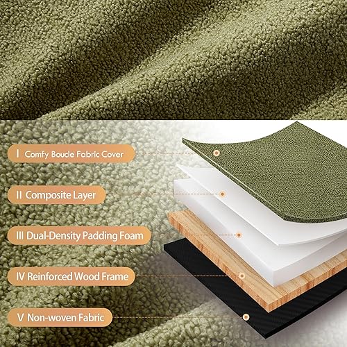 Vista 5 de ONEVOG Otomano moderno verde oliva, 21 pulgadas, cuadrado mullido, puf de sherpa, otomano, bonitos taburetes de tela de boucle, reposapiés tapizado