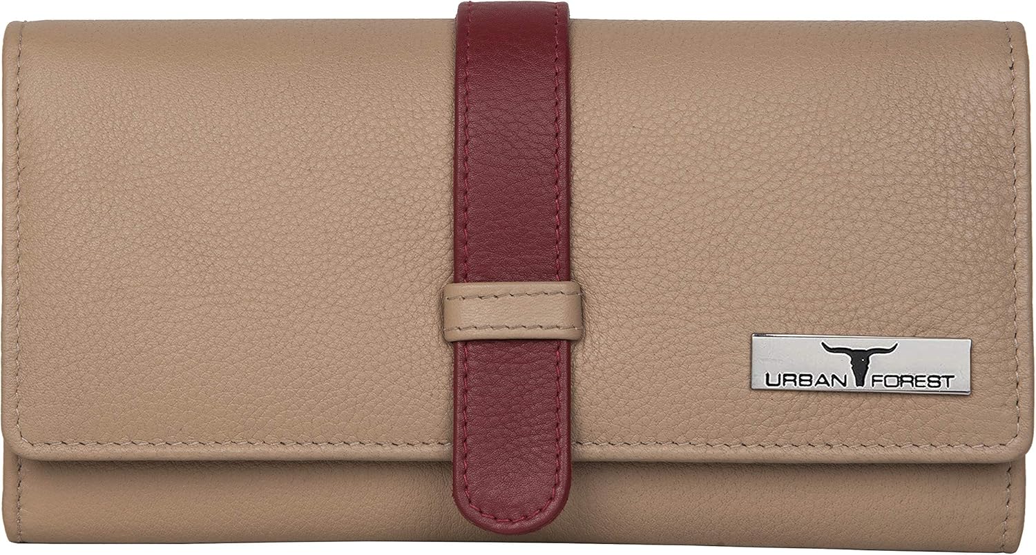 Urban Forest Danny Beige/Red RFID Blocking Leather Wallet for Women
