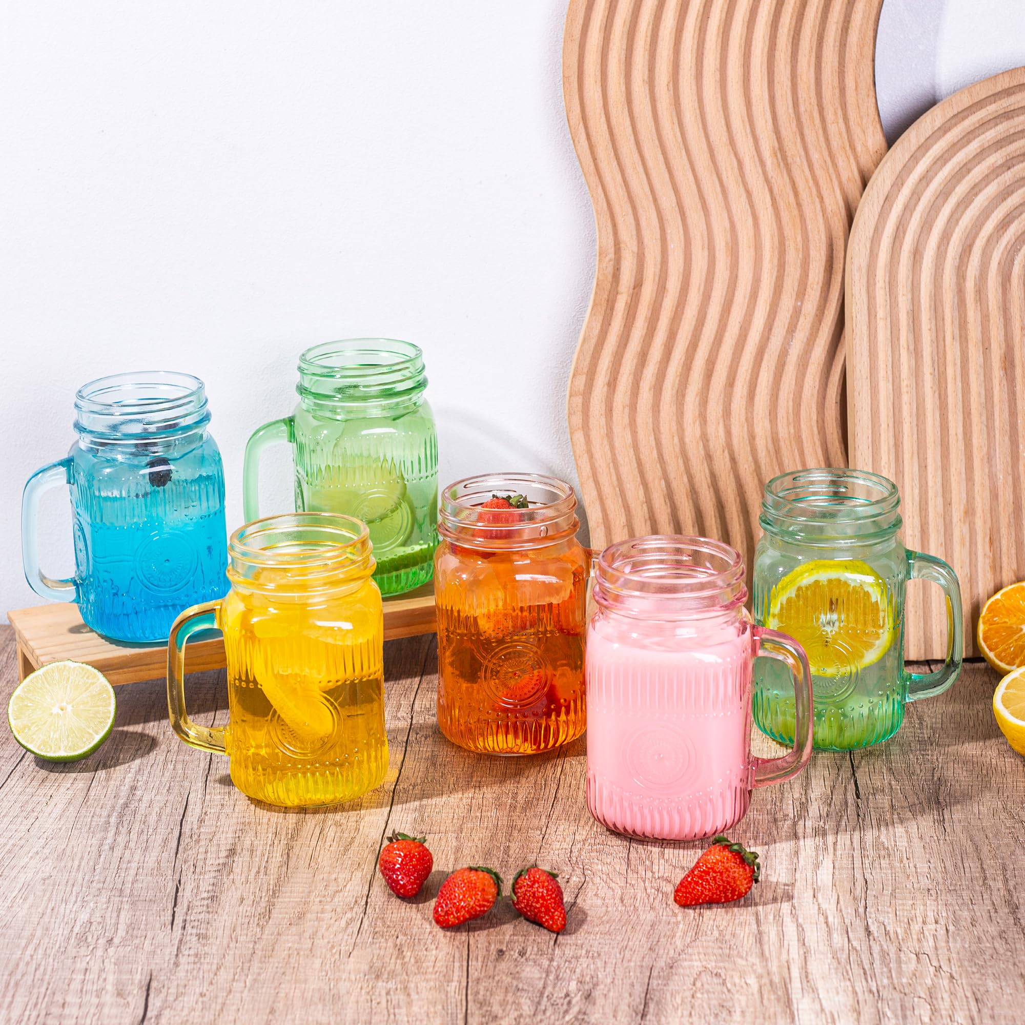Amzcku Pote de vidro colorido vintage de 473 ml com alça