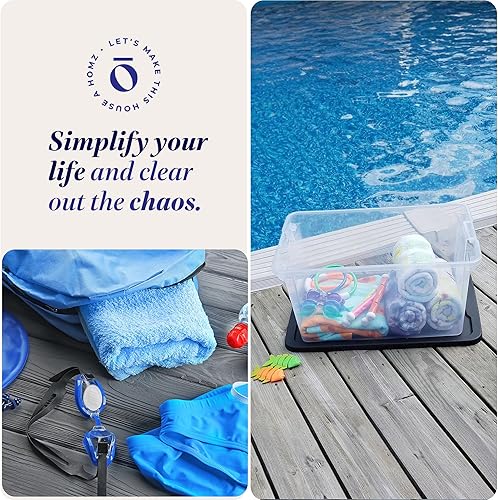 Miniatura 5 de HOMZ Paquete de 4 contenedores organizadores grandes de plástico transparente con tapas, 56 cuartos de galón, color gris, cajas apilables para