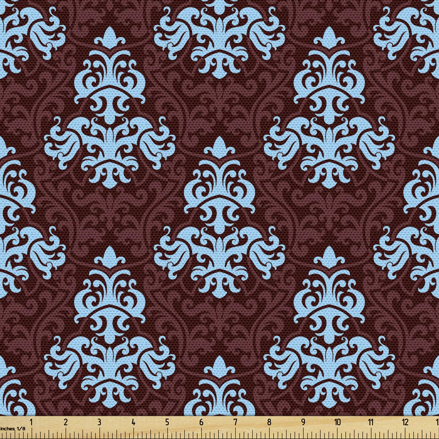 Amazon.com: Ambesonne Brown and Blue Fabric by The Yard, Victorian
