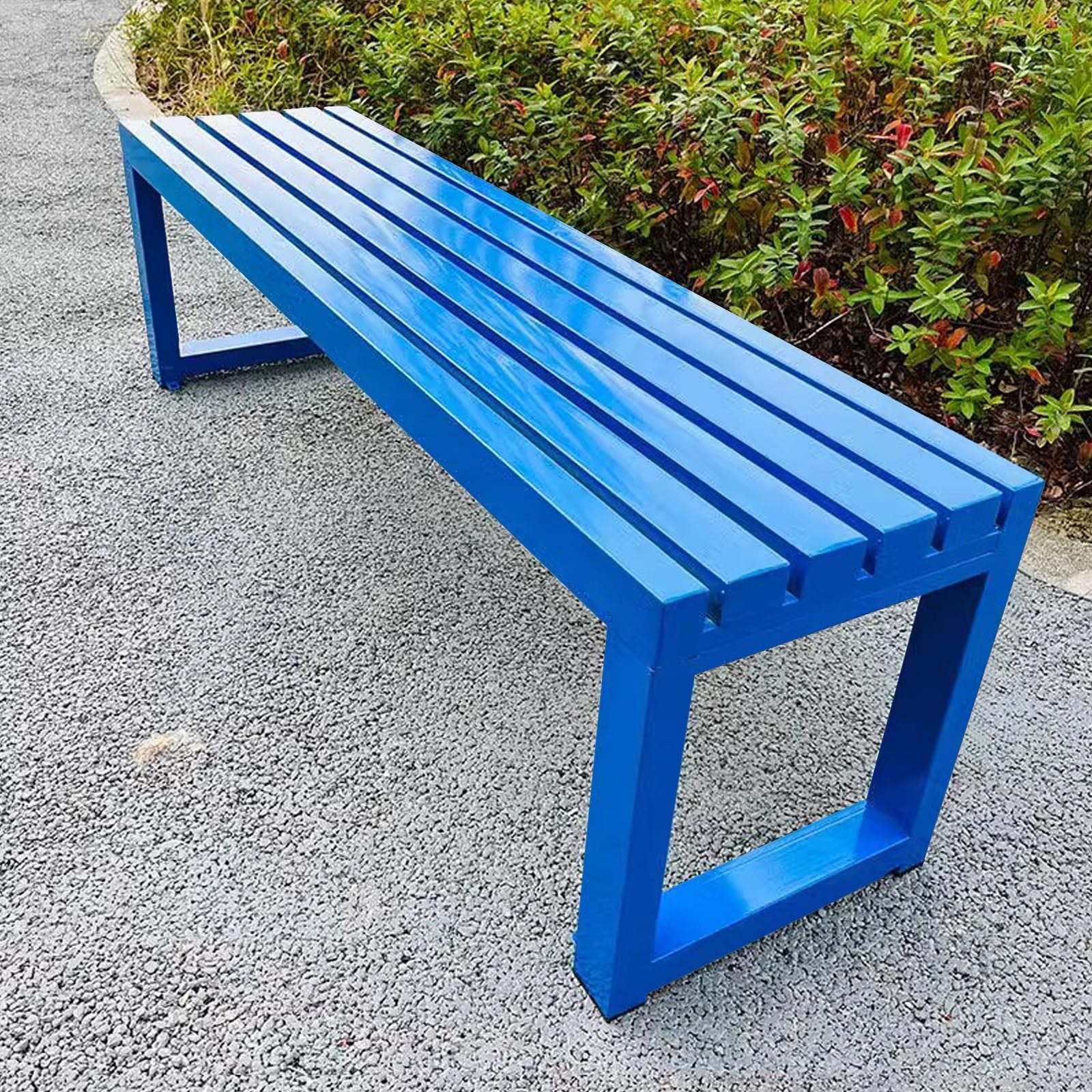 Odporna na warunki atmosferyczne metalowa ławka ogrodowa, maksymalne obciążenie 300 kg, siedzisko na zewnątrz, do ogrodu, na balkon, werandę i park, elegancki niebieski kolor, 100 cm / 39.3in, meble