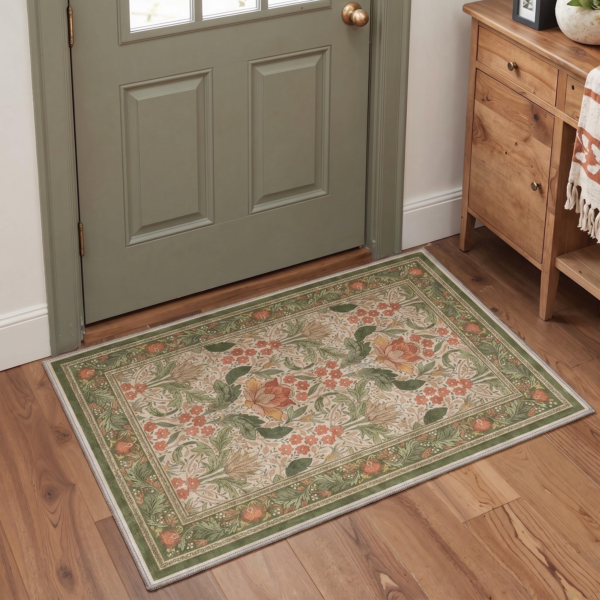GENIMO Small Rug 60x90cm Sage Blush Washable Non-Slip Hallway Carpet Boho โ image 1