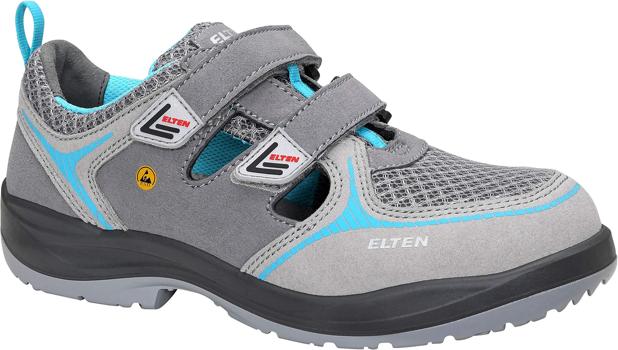 ELTEN Mila Aqua Easy ESD S1 Women's Safety Shoes Sporty Lightweight Grey/Aqua Steel Toe Cap Velcro Fastening - Size 42