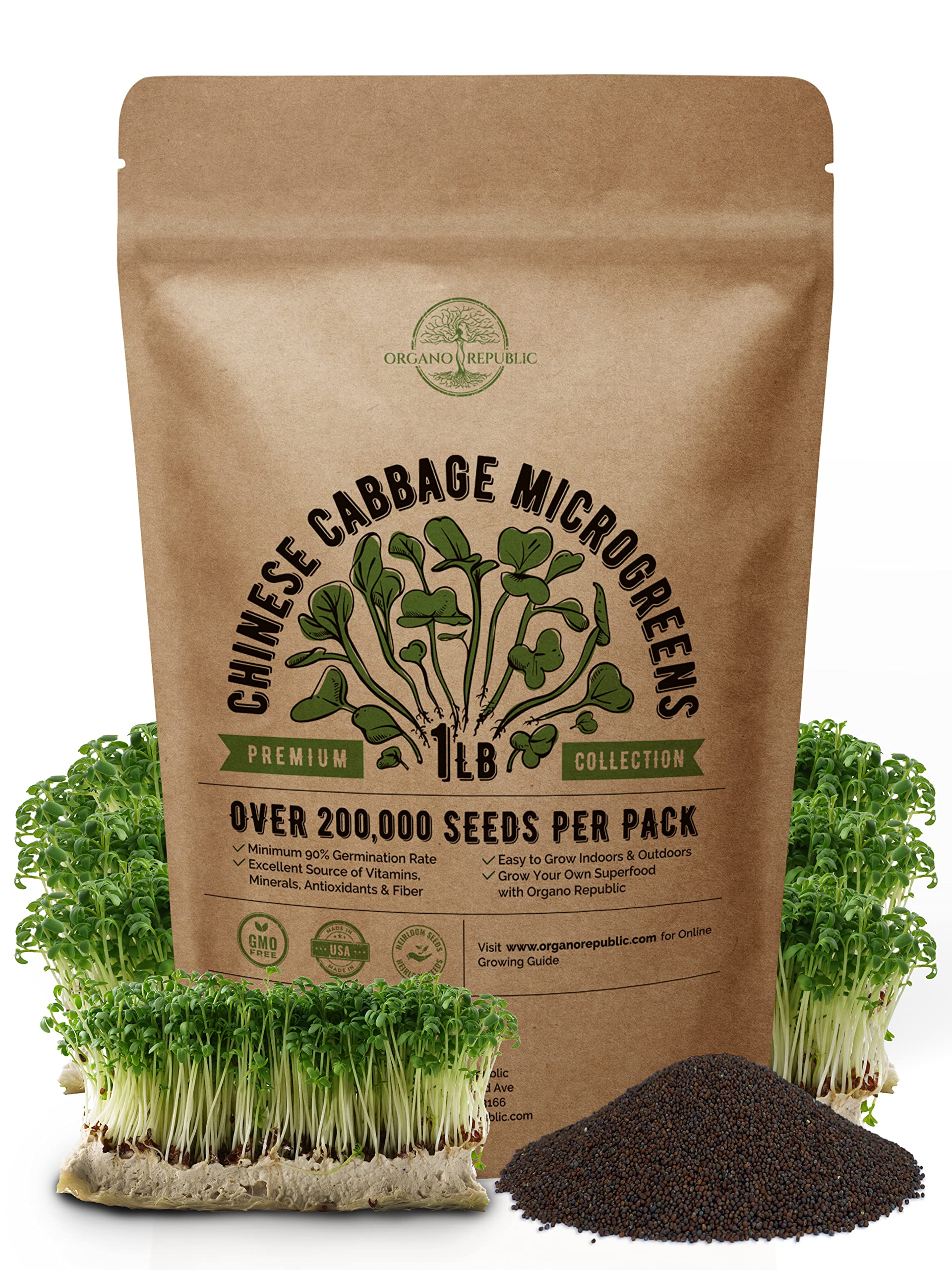 Organo Republic Chinese Cabbage Sprouting & Microgreens Seeds - Non-GMO, Heirloom Seeds Kit, 1lb Resealable Bag for & Growing Microgreens in Soil, Coconut Coir, Aerogarden & Hydroponic System