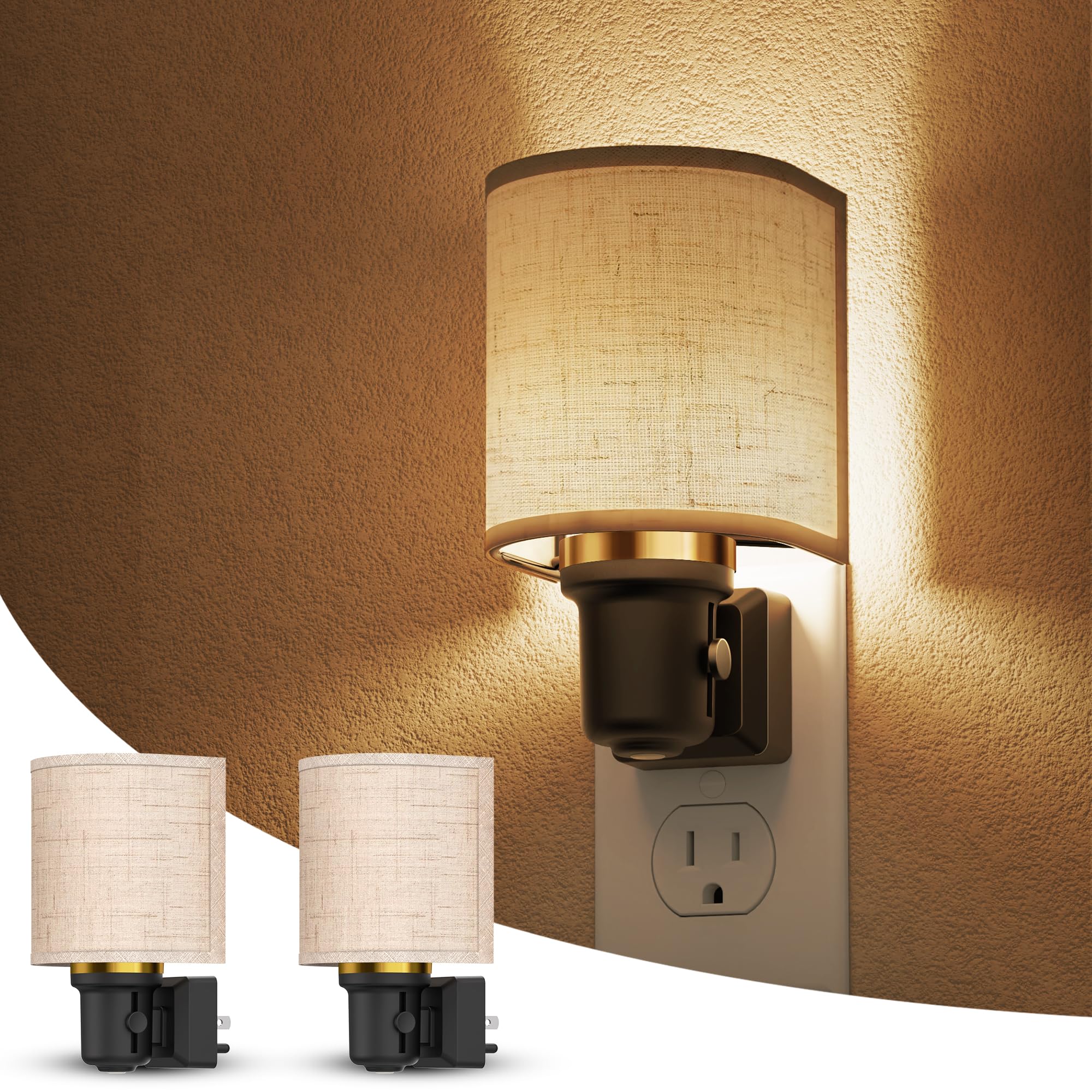 L LOHAS LED Night Lights Plug into Wall, 2Pack 0-100LM Linen Fabric Decor, Dusk to Dawn Sensor Vintage Night Light, 1W Dimmable Night Light, Soft White Linen Nightlight for Bedroom Living Room Hallway