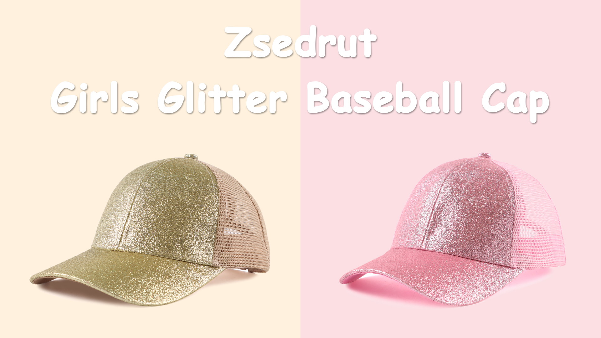 4 Pieces Kids Girls Glitter Mesh Baseball Ball Cap Trucker Wholesale Glitter Ponytail Trucker Hats - Low Profile  main image 2