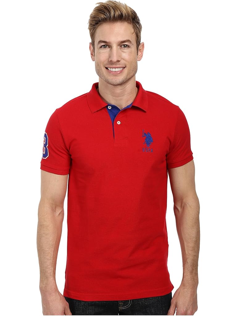 U.S. POLO ASSN. Slim Fit Big Horse Polo with Stripe Collar