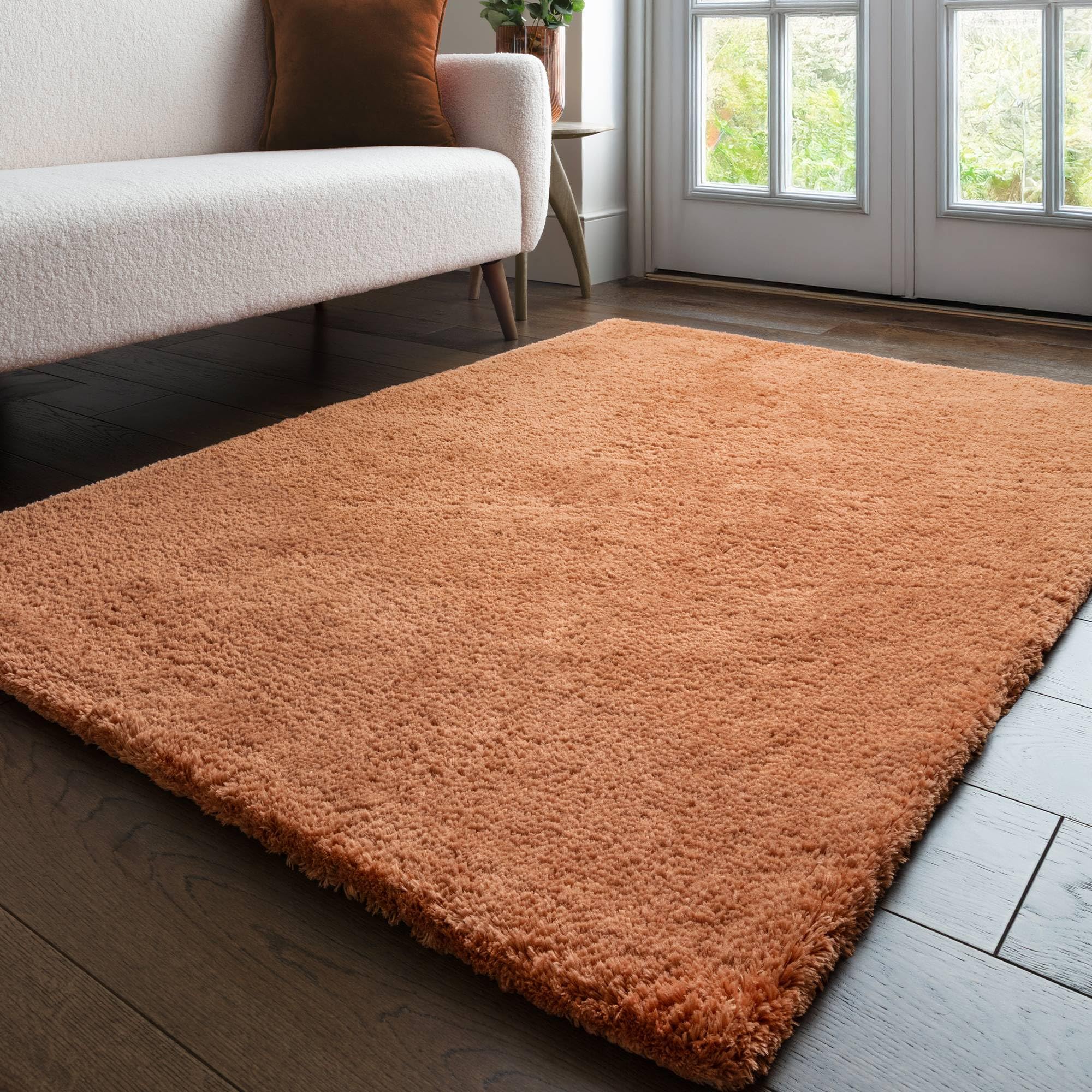 Lord of Rugs PureLux - Tappeto shaggy ultra morbido, spesso, per soggiorno e camera da letto, moderno, caldo e accogliente, in peluche, tufted a mano, in tinta unita, terracotta, 120 x 170 cm