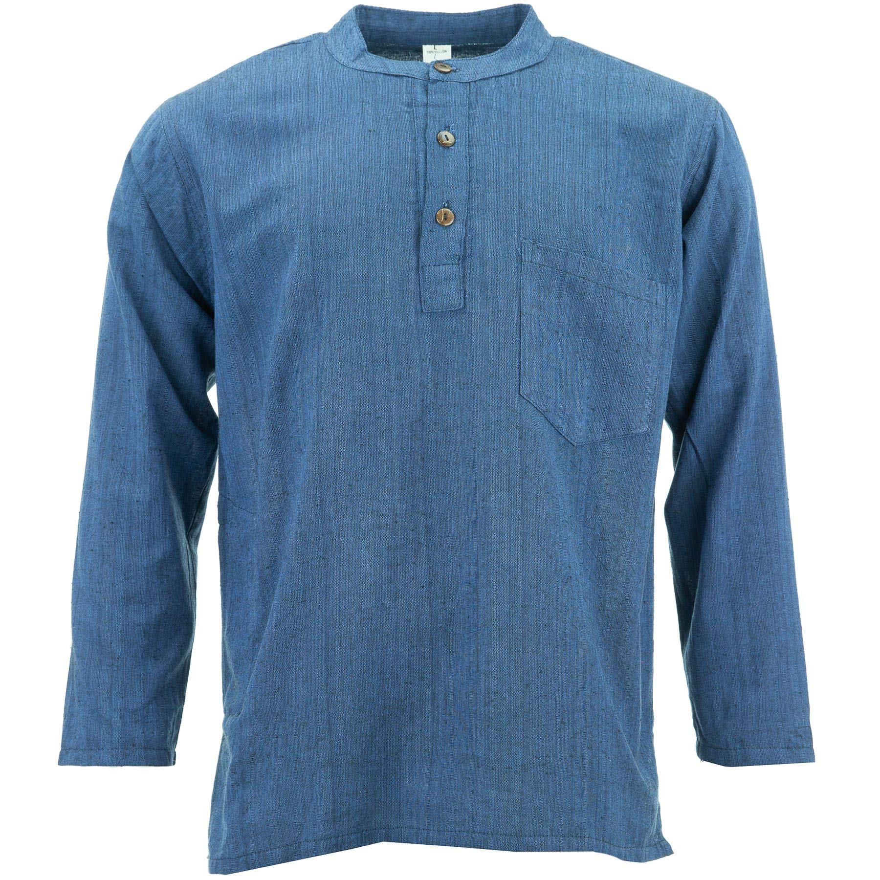 Loudelephant Navy Blue Cotton Grandad Collar Shirt - (Xx-Large)