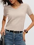 ANRABESS Womens Short Sleeve Sweaters Cropped V Neck Business Casual Lightweight Sweater Tops Summer Spring Clothes 2026