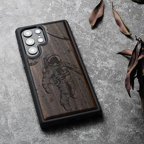 Miniatura 3 de Carveit Funda de madera para Galaxy S22 Ultra madera natural y TPU suave negro a prueba de golpes, diseño de madera único y elegante, compatible con