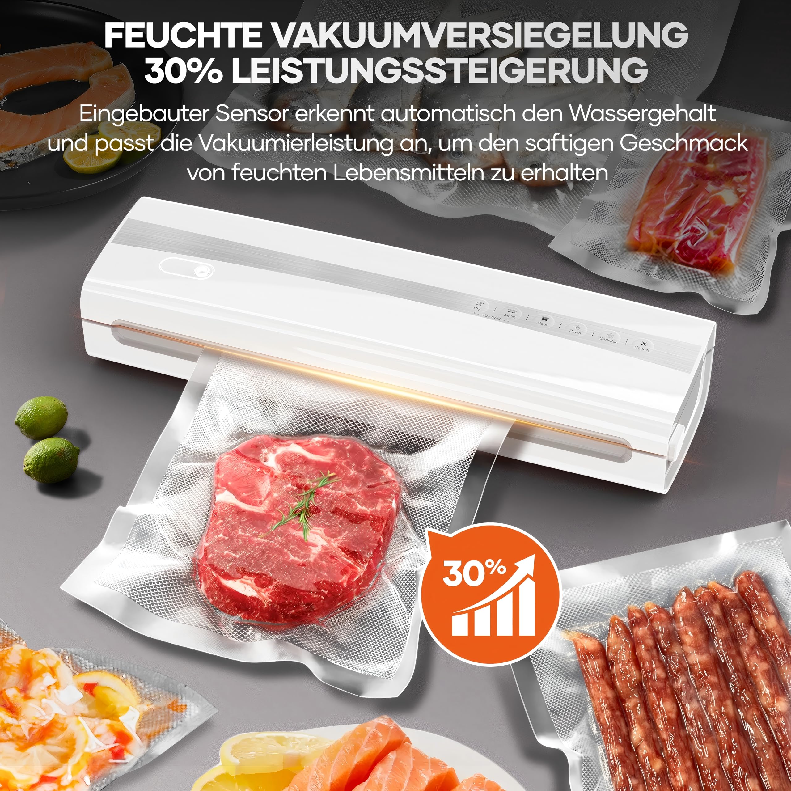 Kejector Vakuumiergerät,vakumierergerät für lebensmittel,Multifunktions Vakuumierer mit 5m Vakuumrolle, Beutelschneider, Vakuumschlauch, Trocken-/Feuchtigkeitsmodus, für Lebensmittelkonservierung