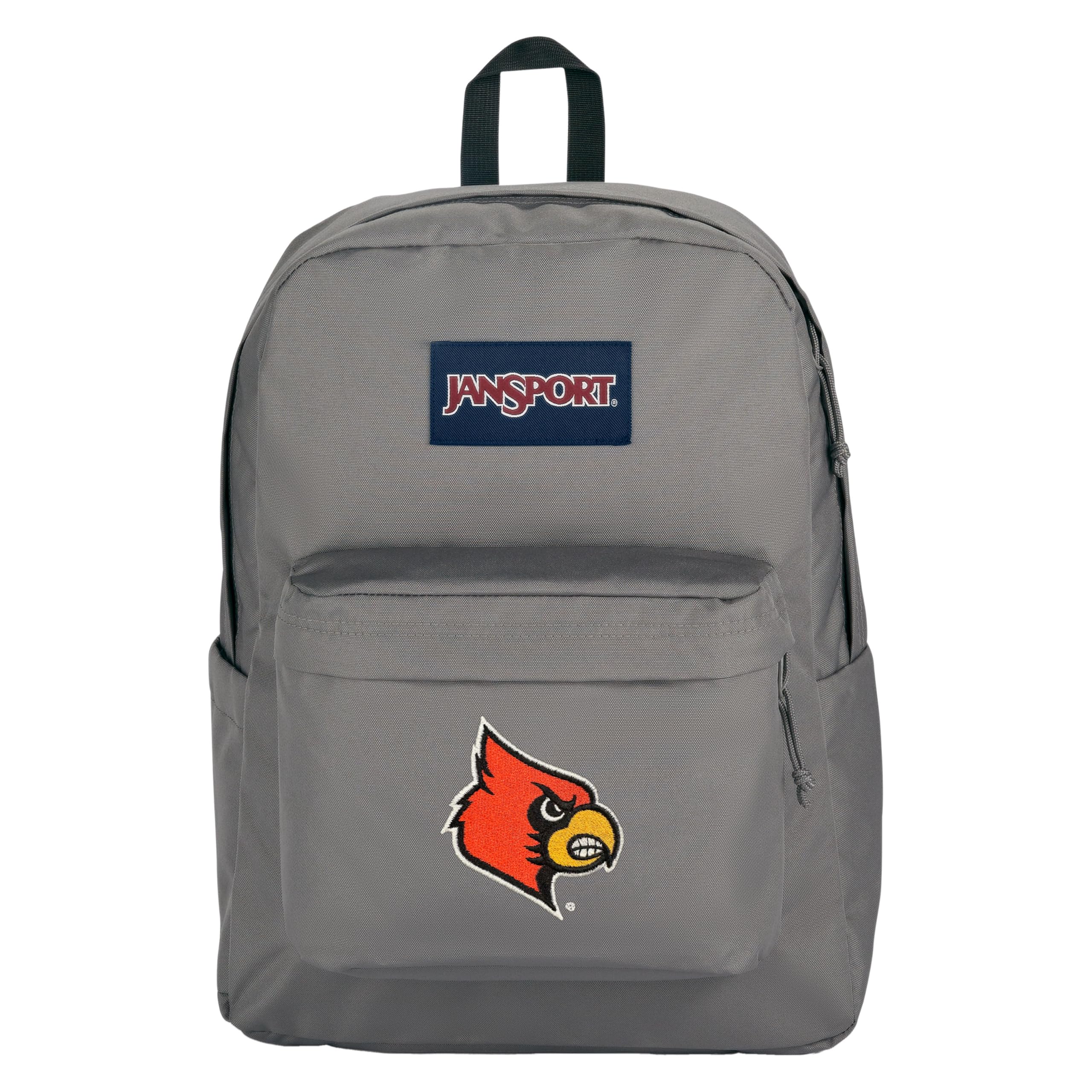 JanSport NCAA Officially Licensed Backpack, Louisville Cards, Superbreak Plus with Padded 15'' Laptop Sleeve, Spacious Computer Bag for Men &amp; Women, Durable Daypack with Bottle Pocket, Graphite Grey