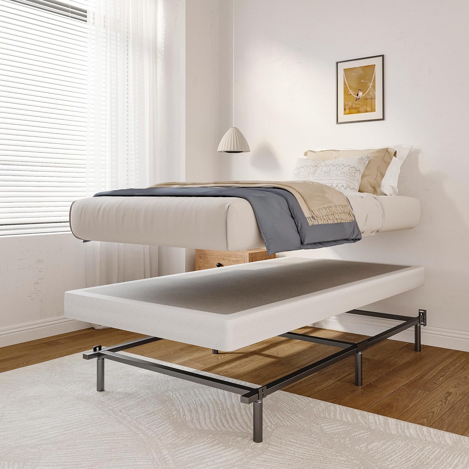 Bed Frame, 7 Inch Metal Heavy Duty Base for Box Spring, 9-Leg Support, Non-Slip, Noise-Free, Easy Assembly, Black (Twin)