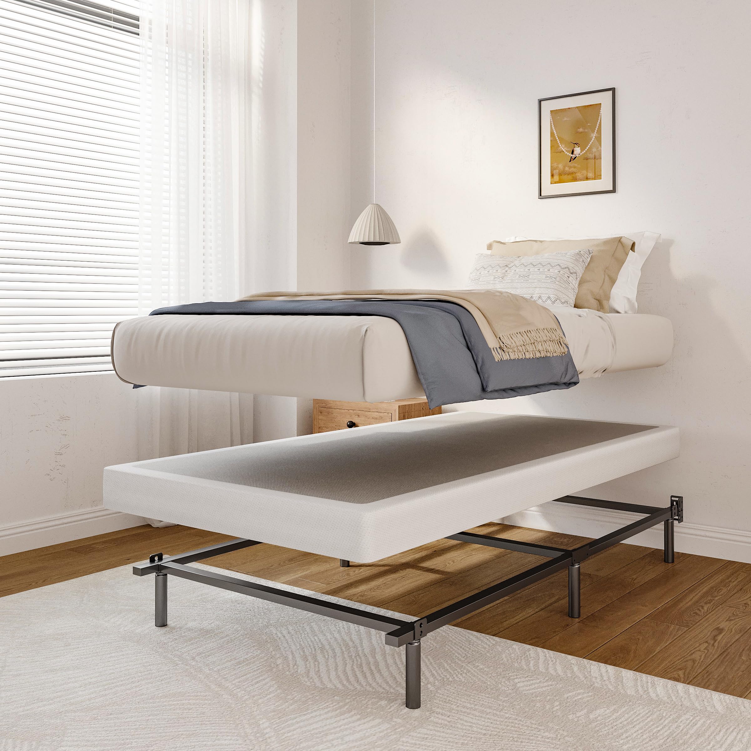 Bed Frame 7 Inch Metal Heavy Duty Base for Box Spring 9-Leg Support Non-Slip Noise-Free Easy Assembly Black