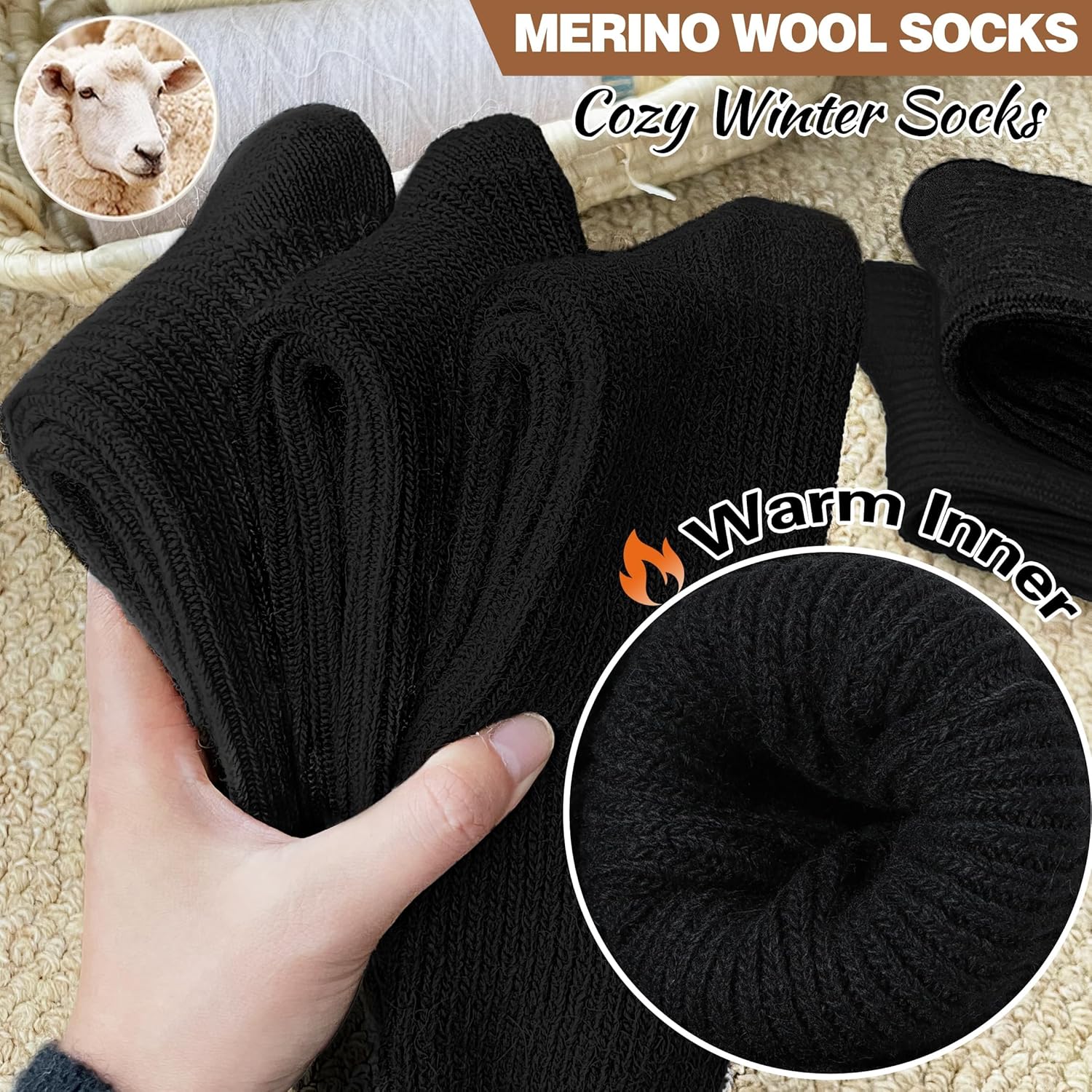 Women Merino Wool Slouch Boot Socks Warm Winter Thermal Slouchy Scrunch Cozy Knit Comfy Work Socks for 5 Pairs - Image 3