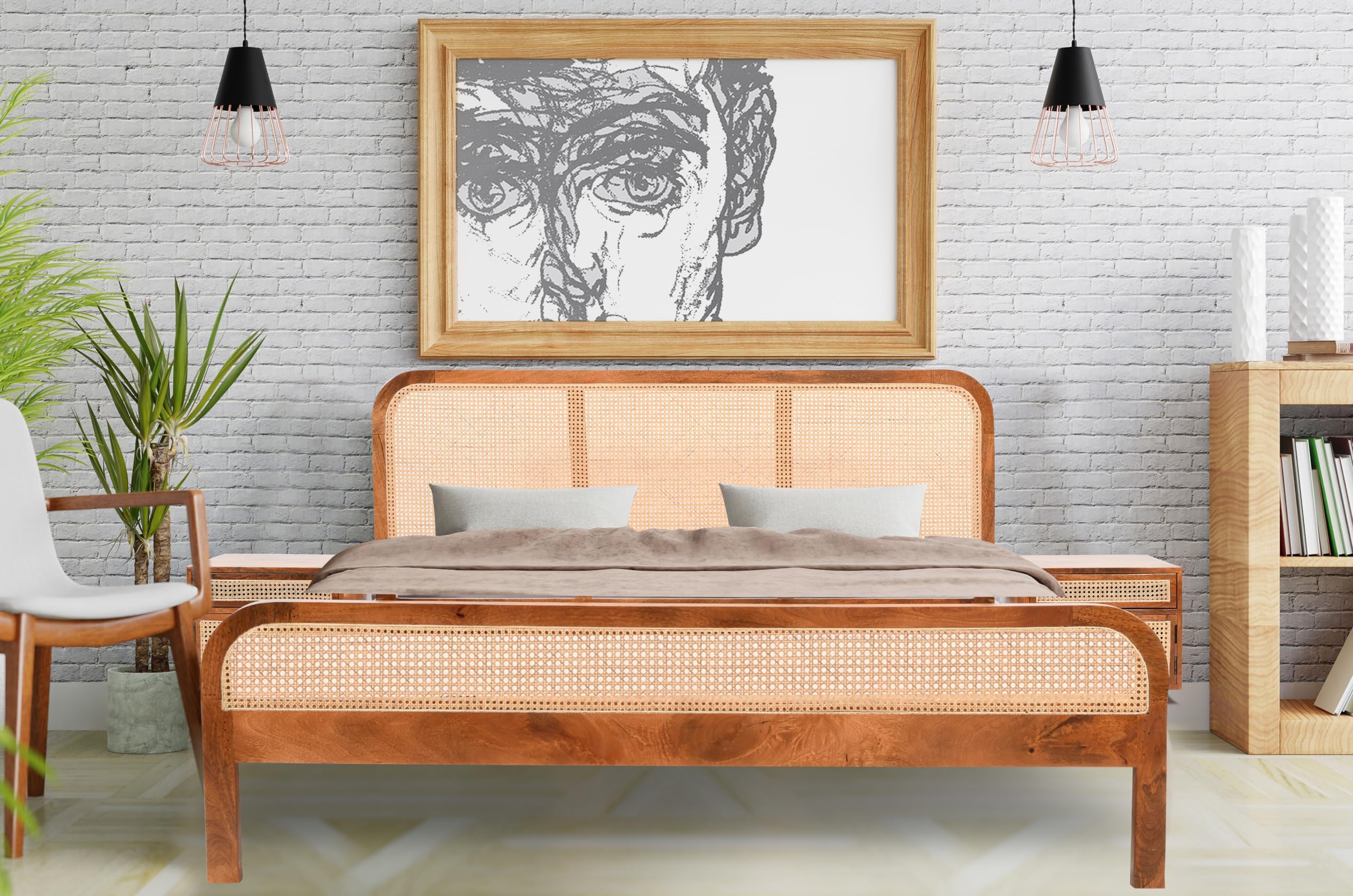 GULAJI Homes Sheesham Wooden Rattan King Bed for Bedroom Set Amazon