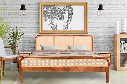 GULAJI Homes Sheesham Wooden Rattan King Bed for Bedroom Set