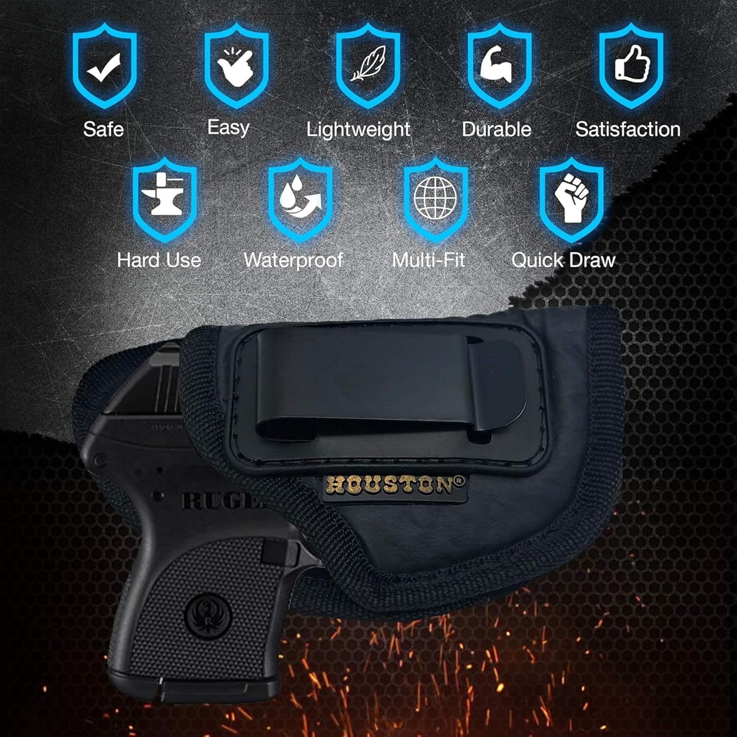 Houston Gun Holsters ECO Leather IWB Holster – Concealed Carry Inside Waistband with Soft Suede Interior, Fits 380/22/25/32 Pocket Pistols Like Ruger LCP, Kel Tec, S&W BG, Beretta Tomcat