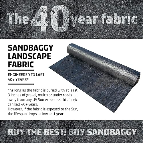 Miniatura 10 de Sandbaggy Tela de paisaje extra ancha de 10 pies, tela de 40 años, para barrera de malezas, cubierta de suelo, jardín, grado industrial, 135 libras