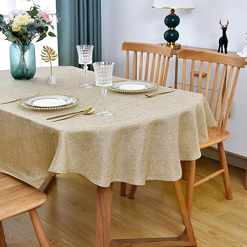 Mantel ovalado de lino sintético, tela impermeable, lavable, lino de 60 x 102 pulgadas, resistente a las arrugas y antiencogimiento, para comedor,