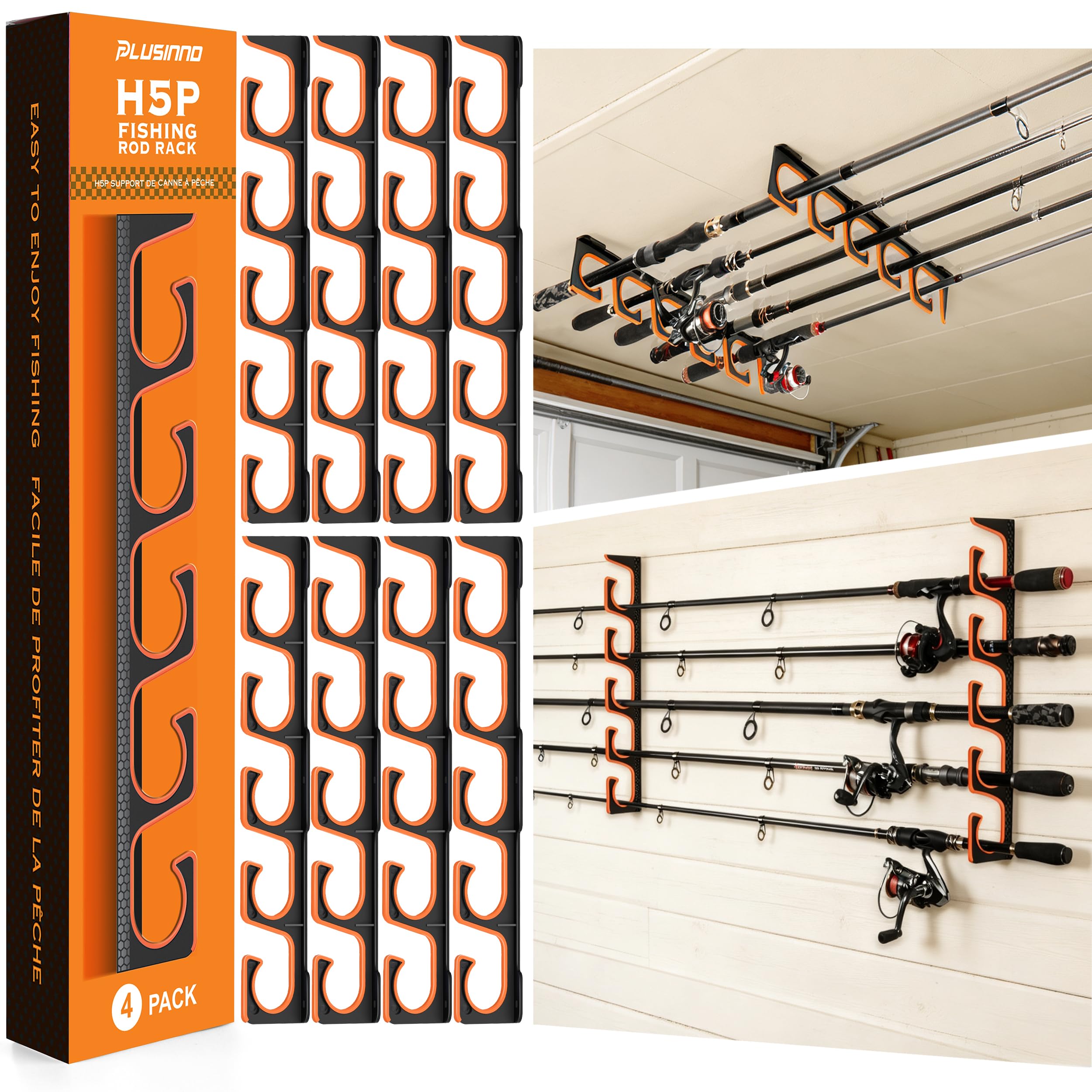 PLUSINNO H5P Fishing Rod Holders for Garage Wall/Ceiling Fishing Rod Holder