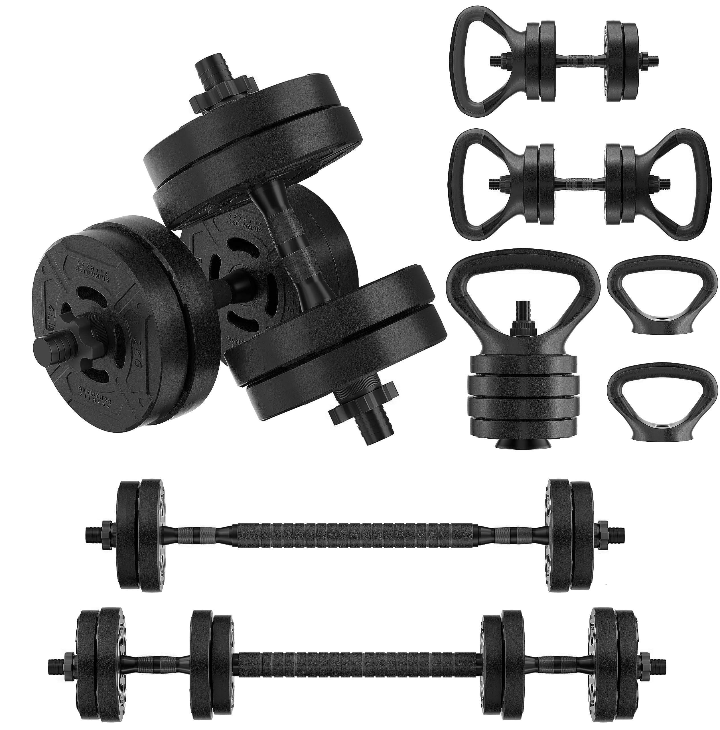 OLIXIS Adjustable Dumbbell Set, 4 IN 1 Changeable Dumbbells, Barbell, Kettlebells and Push Up Stand, Multi-Functional Exercise and Fitness for Home Gym
