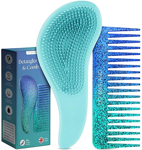 Brosse démêlante de Noël et peigne à dents larges - à moins de 10 euros des cadeaux de bas de Noël pour femmes, idées cadeaux pour adolescentes, édition limitée bleue - Bleu Paillettes