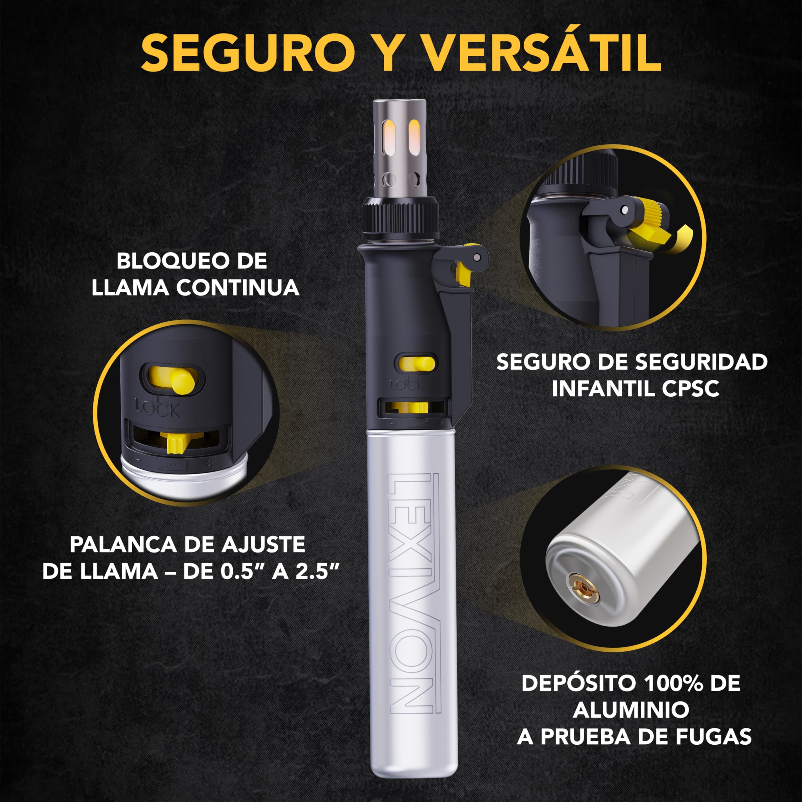 LEXIVON Kit multipropósito soldador de butano | Juego de 7 puntas de llama ajustable con autoencendido inalámbrico | Pro Grade Equivalente (LX-770)