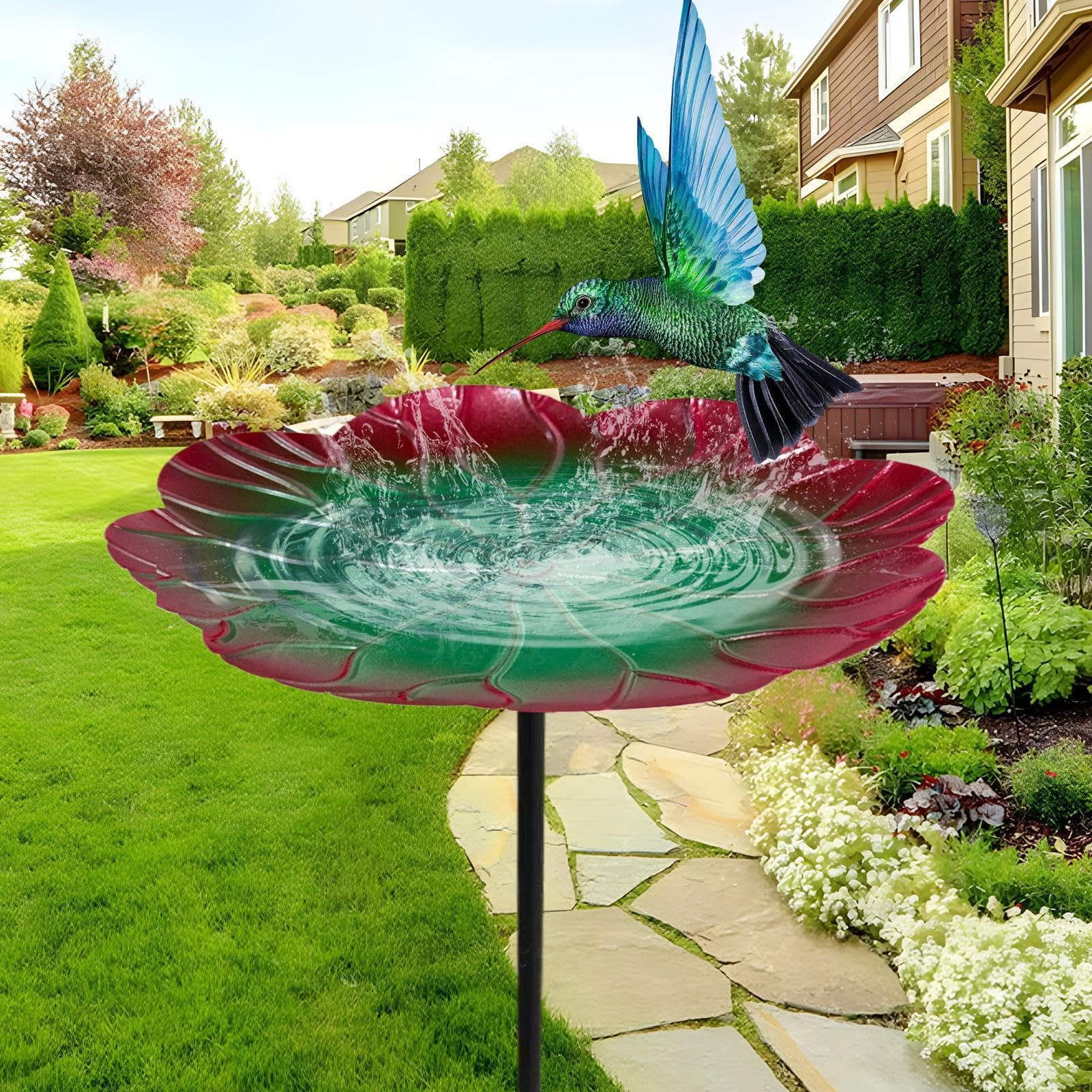 Bird Baths for Outdoors Weather Resistant Bowl Outside Decor 5-Pronged Base