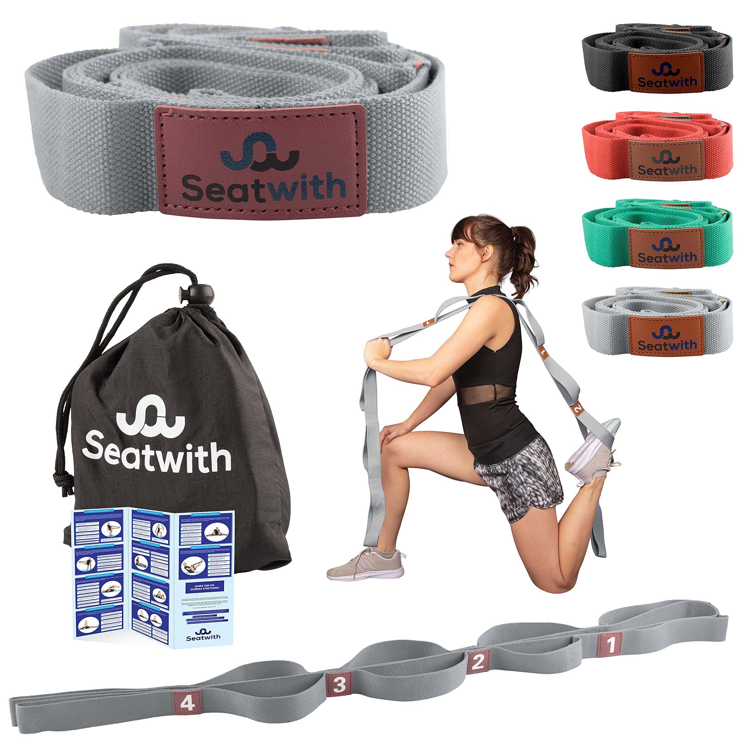 Yoga Gurt mit 10 Schlaufen | Yoga Band 200x4cm | Dehnungsband für Beste Dehnen | Stretching Band | Yogagurt + Tasche & Training PDF