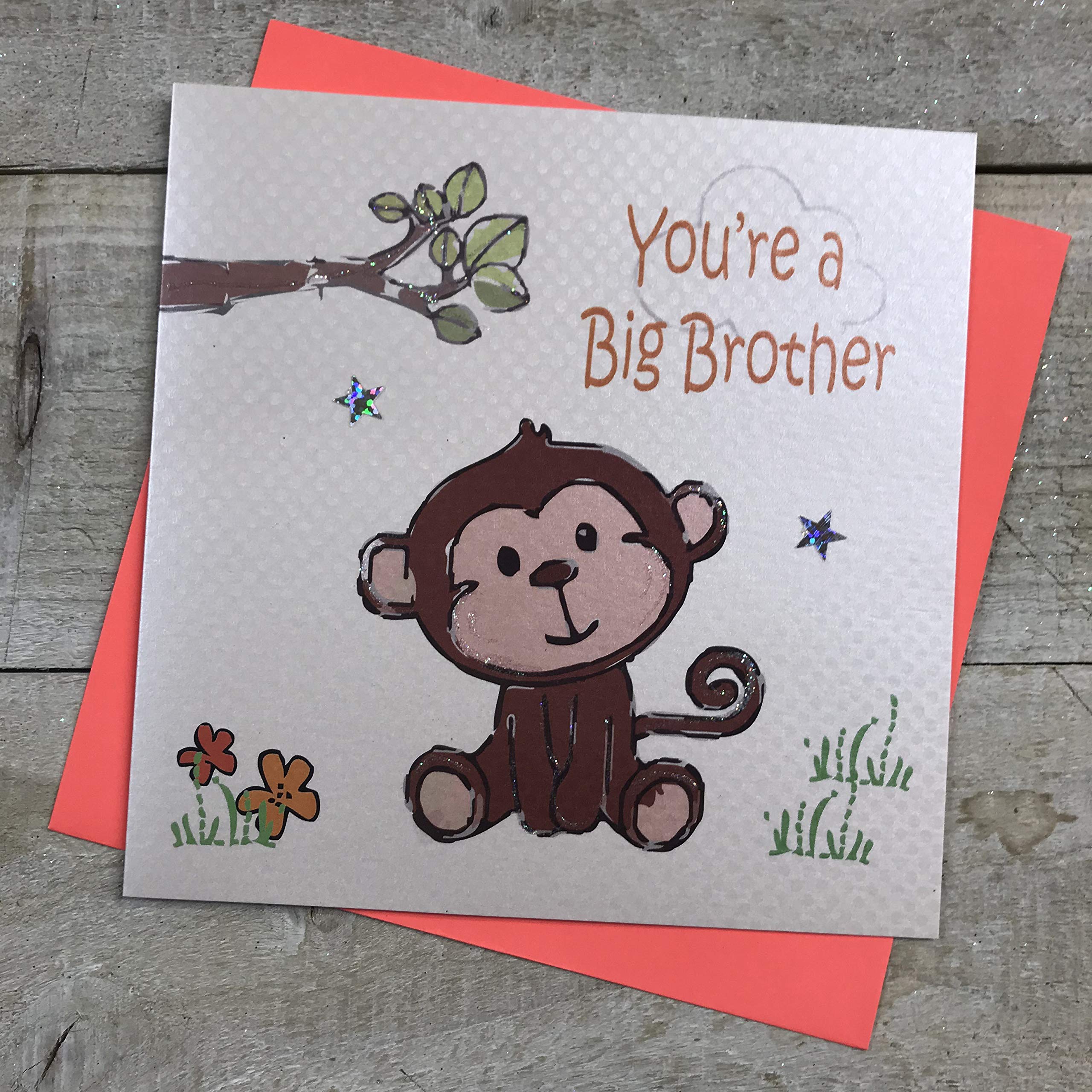 WHITE COTTON CARDS Cheeky Monkey You’re a Big Brother Handmade New Baby Card, GL226