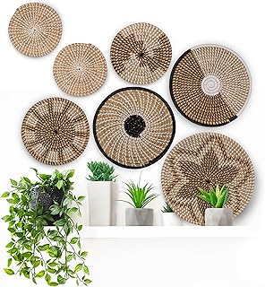 Novus Luxe Wall Basket Decor, Hanging Wall Decor Set of 7 - Wall Hanging Boho Baskets Seagrass Wall Decor - Handmade Woven...