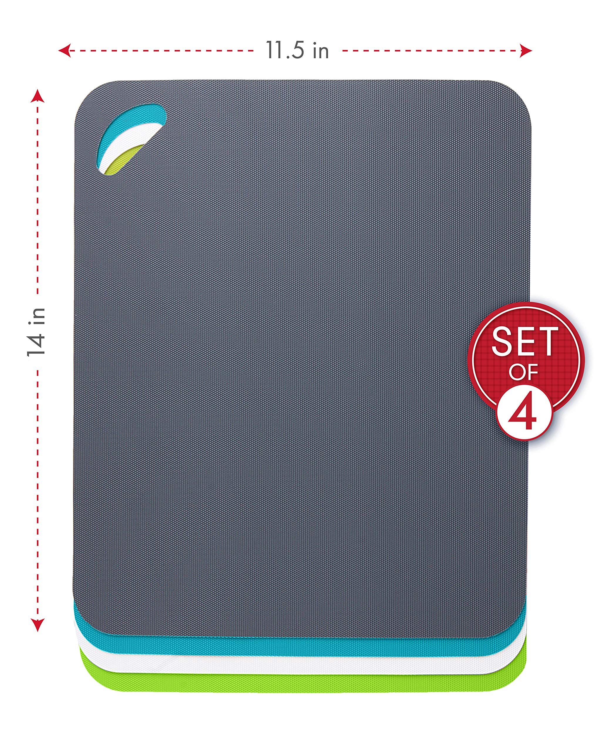 Dexas Heavy Duty Grippmat Flexible Cutting Board Set of Four Juego de 4 Tablas de Cortar, Plástico, Gris/Turquesa/Blanco/Verde