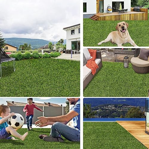 Miniatura 4 de Ileading Alfombra de césped artificial para interiores y exteriores, alfombra de césped falso con agujeros de drenaje, césped artificial sintético