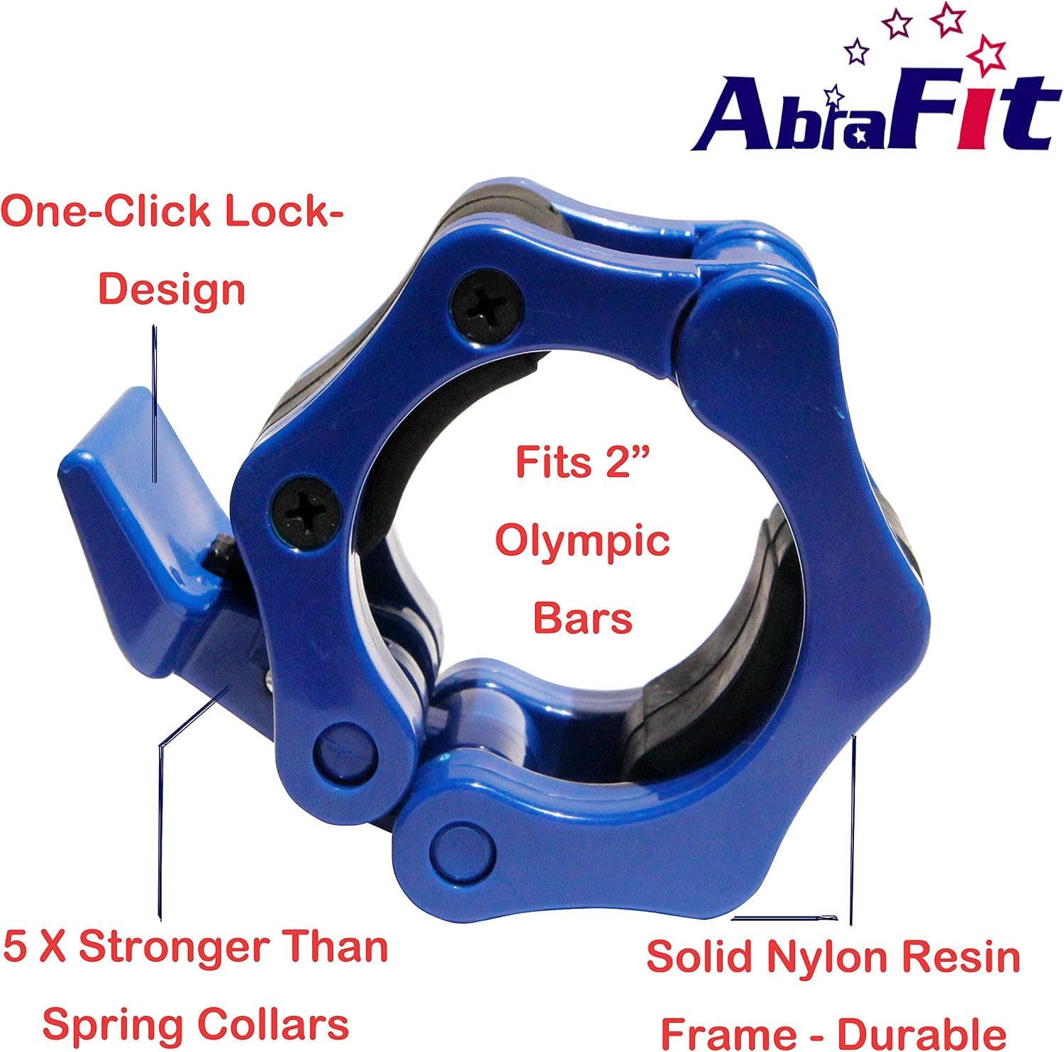 AbraFit 2” Olympic Barbell Clamps - Solid ABS Locking Barbell Collars with Quick Release - for Professional Training Strong Lifts and Olympic Training- Set of 2