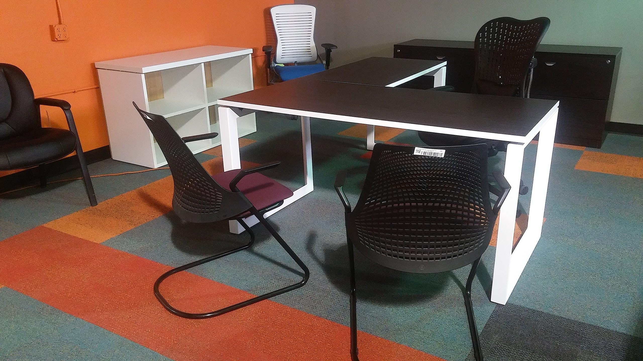 Desk 66 by 30 with 24 by 48 inch L-Shaped - Espresso & White