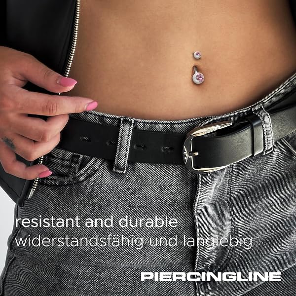 PIERCINGLINE Bauchnabelpiercing aus Chirurgenstahl mit 2 Kristallen - Bananabell Piercing in stylischen Farben und 4 Größen - 3