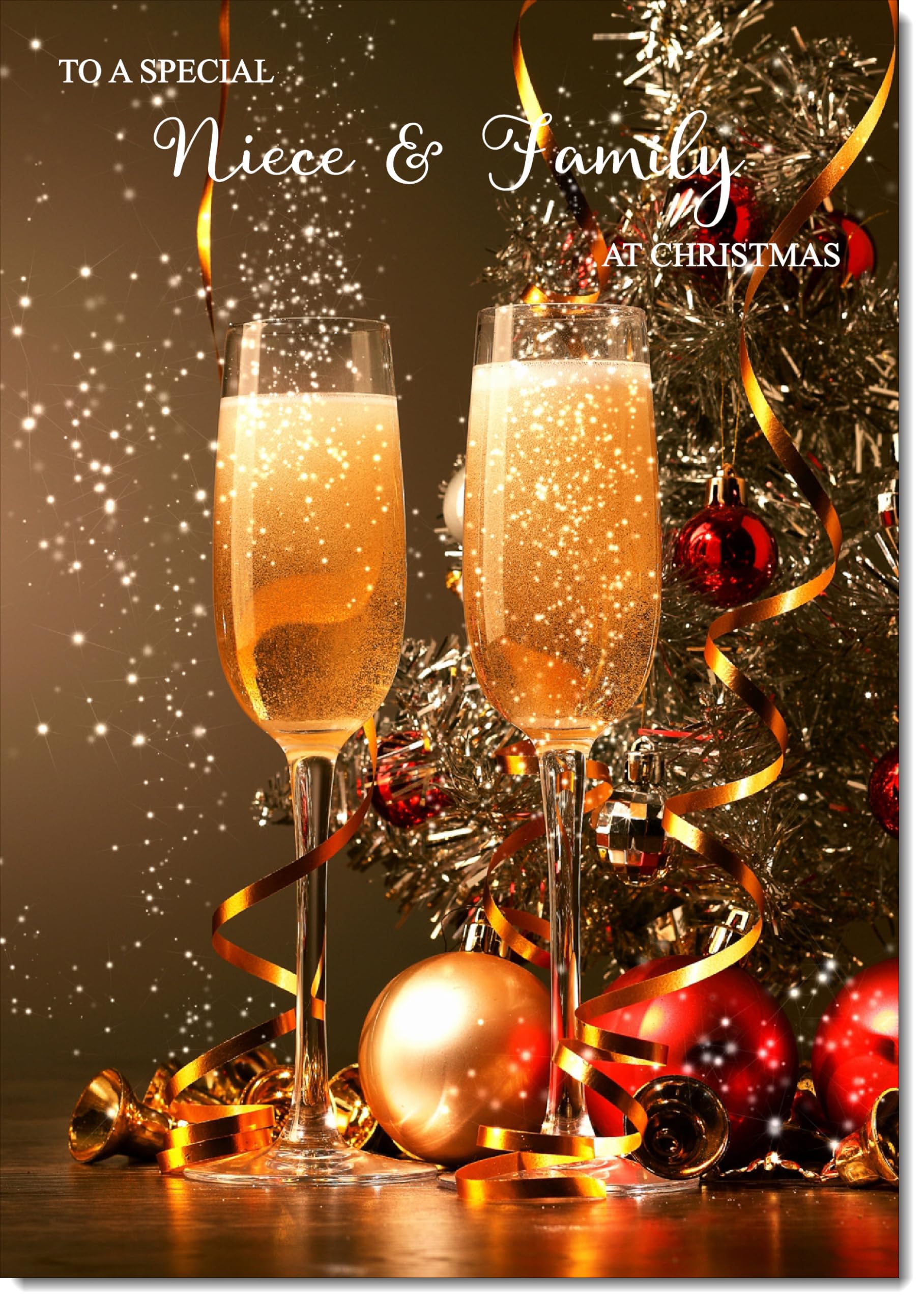 doodlecards Niece and Family Christmas Card Champagne Large A4 Size Christmas Card for Niece & Family with Plain Envelope — image 1
