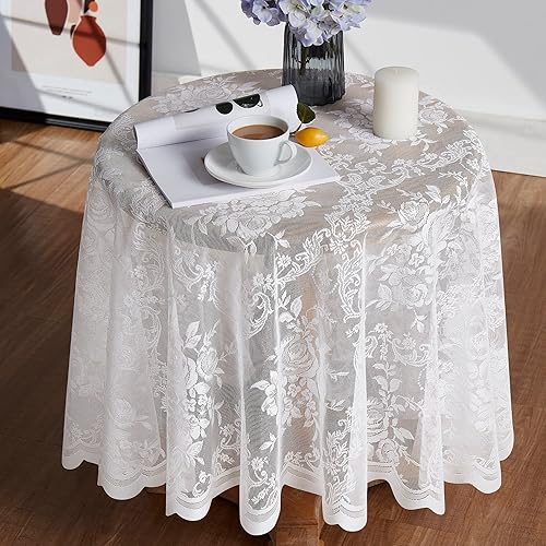 Miniatura 3 de Warm Home Designs Mantel redondo de 60 pulgadas con diseño de rosa inglesa. Úsalo como mantel circular, mantel rústico o como elegante mantel de