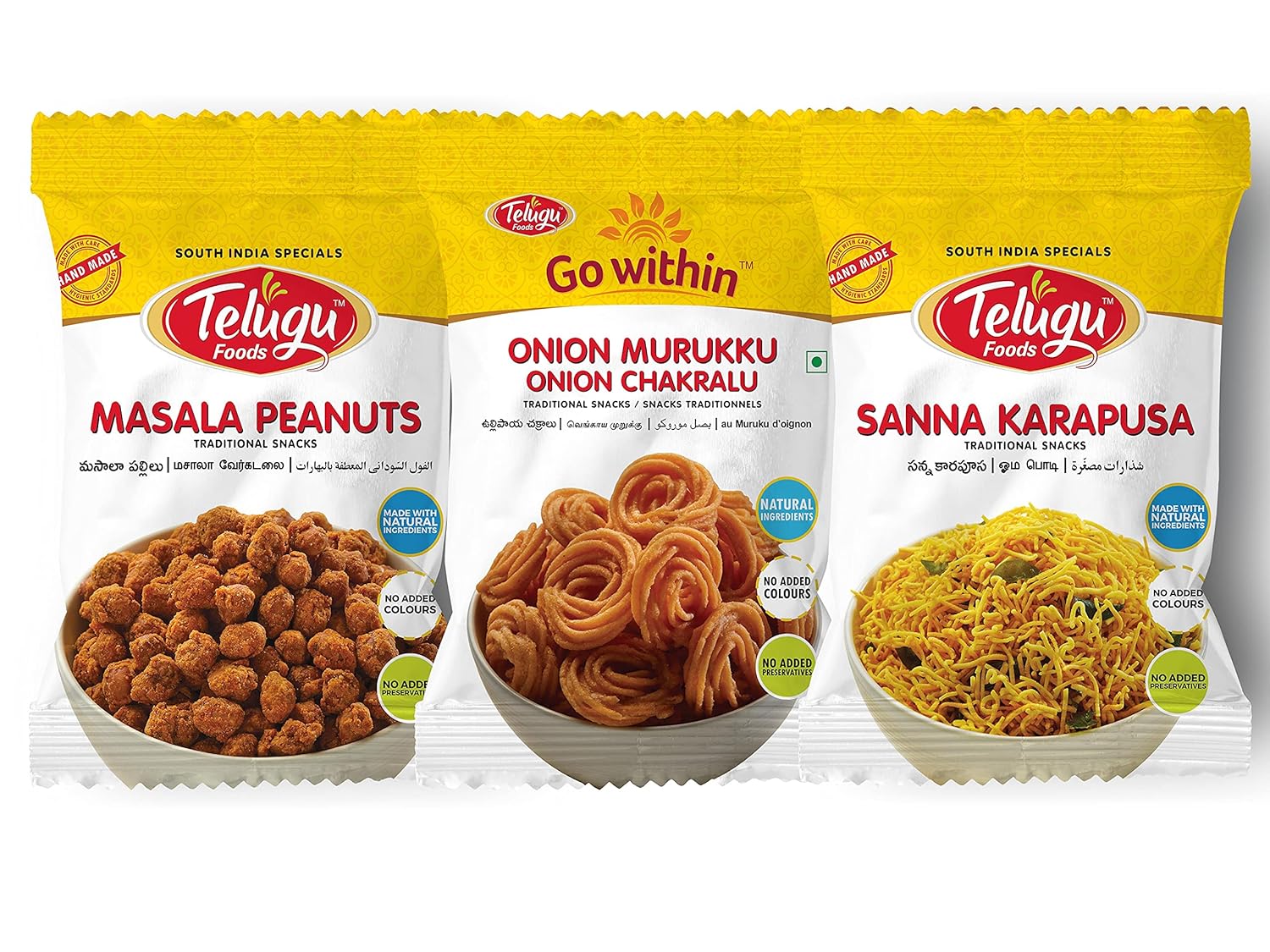 Swetha Telugu Foods Combo of Masala Peanuts, Onion Murukku and Sanna