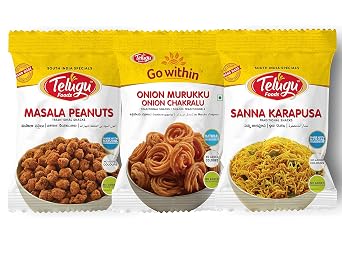 Swetha Telugu Foods Combo of Masala Peanuts, Onion Murukku and Sanna