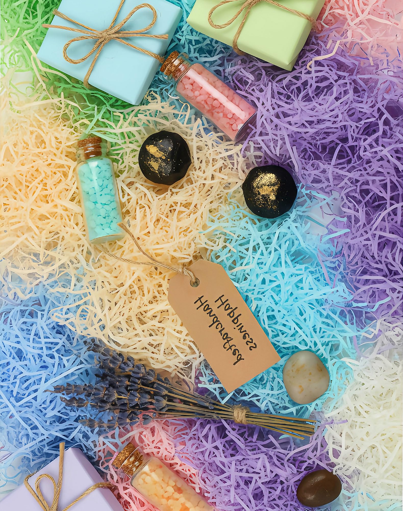 LJY 320g Füllmaterial Geschenk Raffia Set, 16 Farben je 20g Geschreddertes Papier, Bast Verpackungsmaterial für Geschenkkorb Herzbox und Geschenkbox Rund