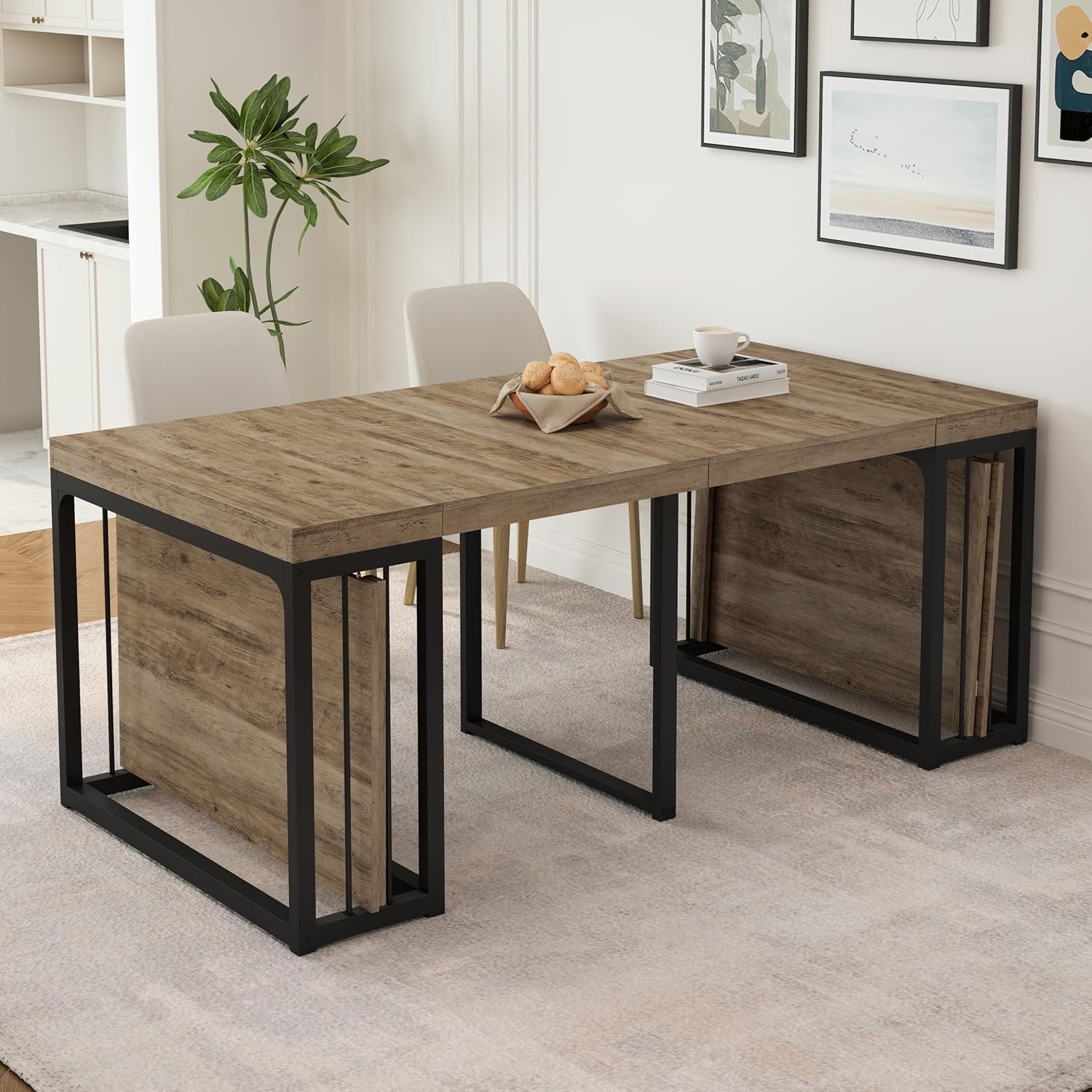 23.6" - 118" Extendable Dining Room Table, Modern Extra Long Folding Dining Tables for 2-10 People, Outdoor Patio Furniture Set, Adjustable Kitchen Dinner Table, Ancient Wood