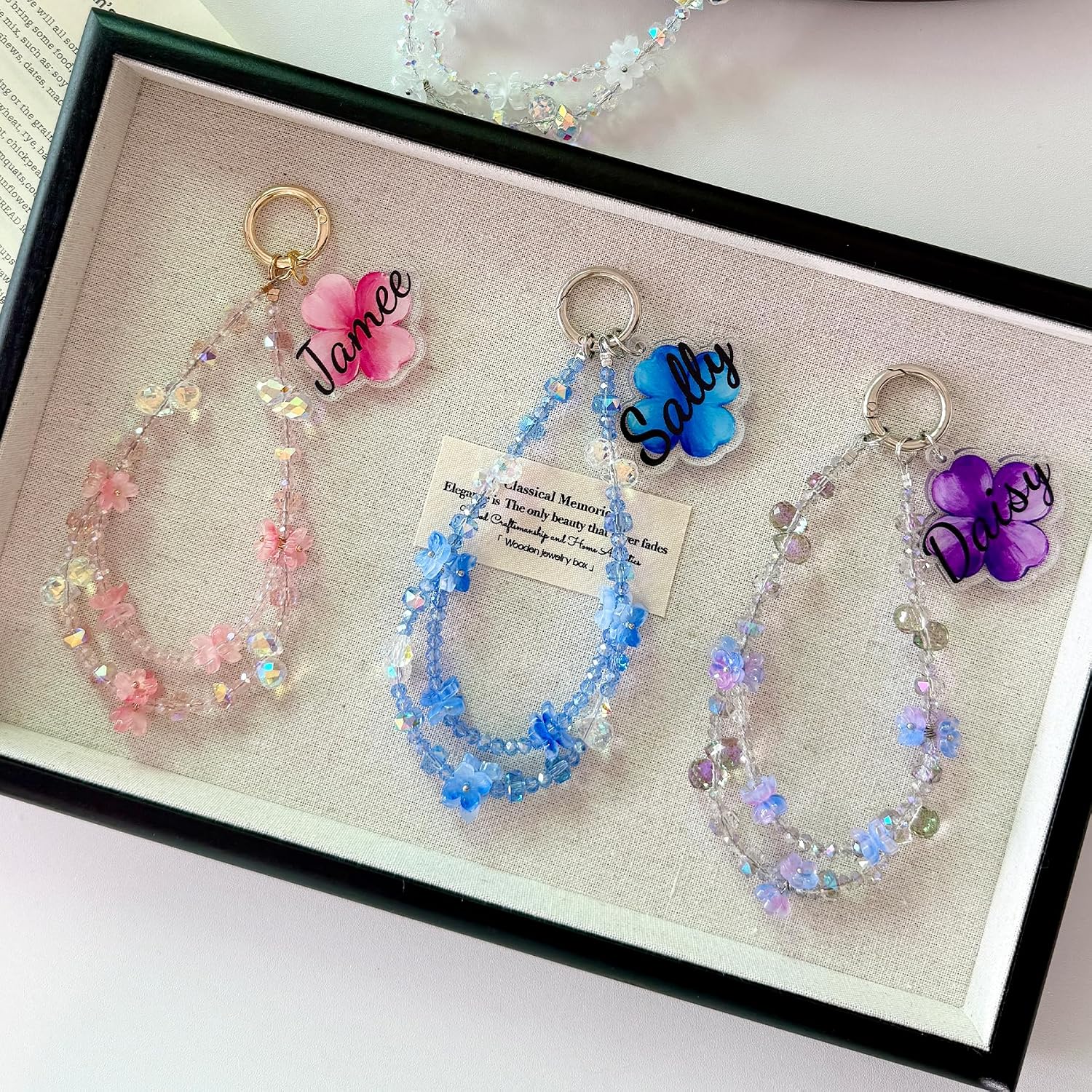 Personalized Name Phone Charm Strap, Custom Floral Beaded Phone Lanyard