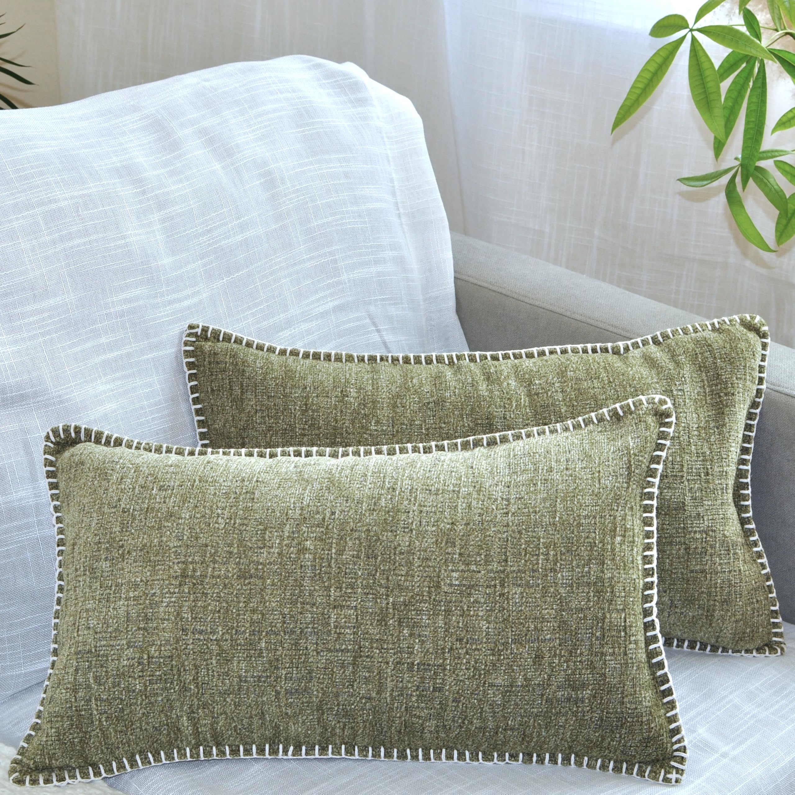 Amazon.com: Lumbar 12x20 Pillow Cover Set of 2 Light Olive Green