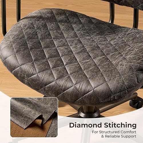 Miniatura 6 de Silla de oficina moderna Mid-Century Silla de escritorio ejecutiva ergonómica con soporte lumbar, silla giratoria reclinable de cuero de ante con