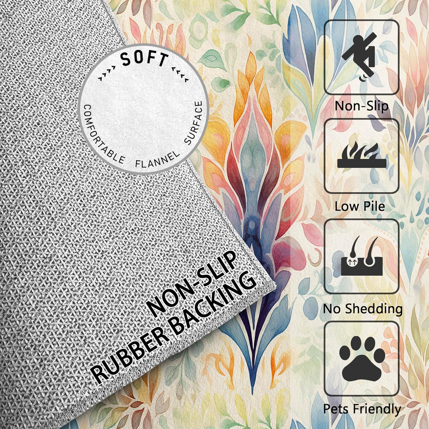 Generic 2x3 Rug, Damask Door Mat Washable Non Slip Soft for Entryway, Colorful Floral Rug, Watercolor Carpet, Damask Home Decor & Gifts